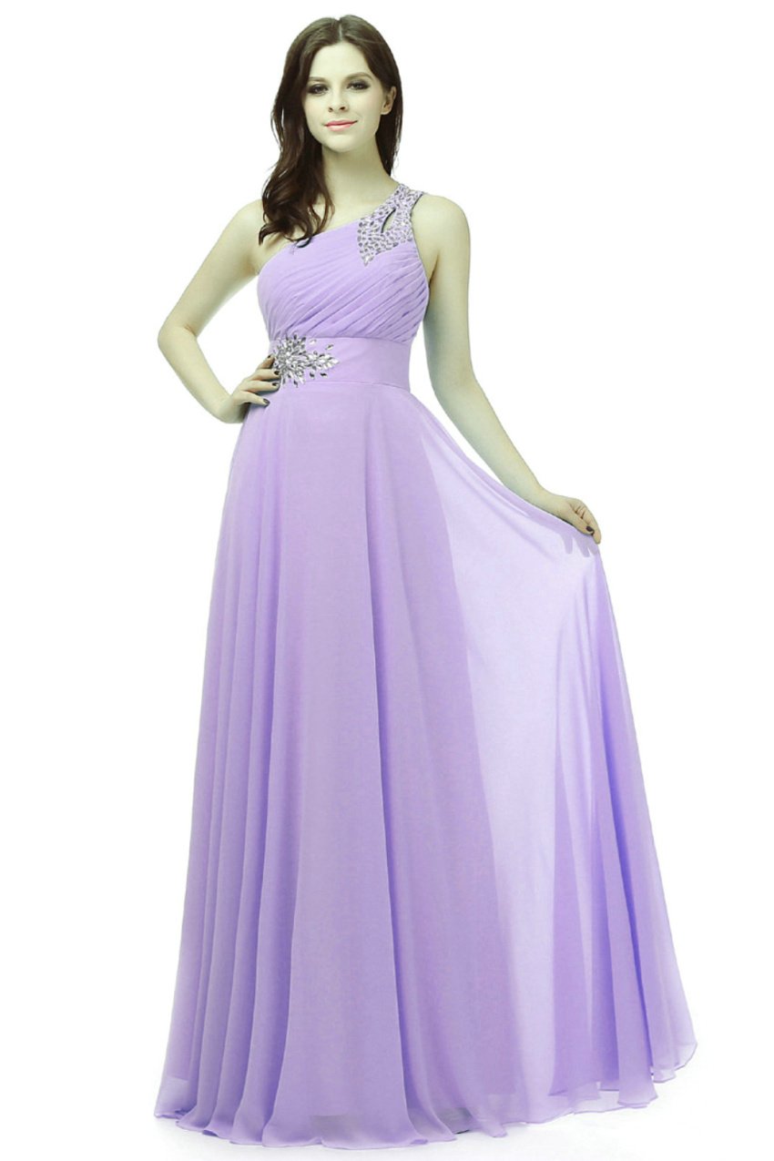 Vestido formal de noche para mujer, con un hombro, de gasa, para bailes, damas de honor