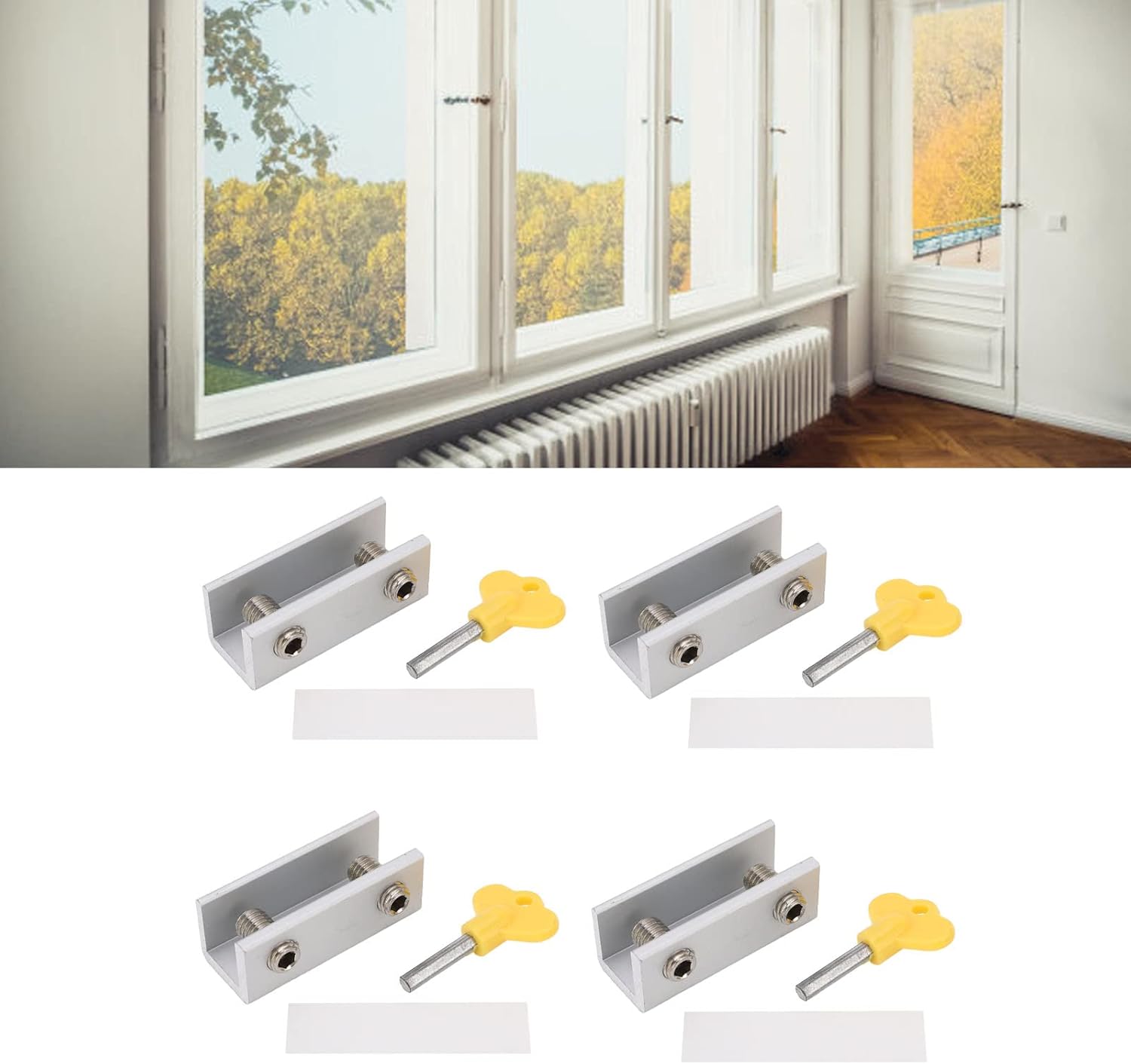 4Set Window Lock Aluminium Alloy Adjustable Security Lock Stopper with Key for Vertical Horizontal Sliding Window