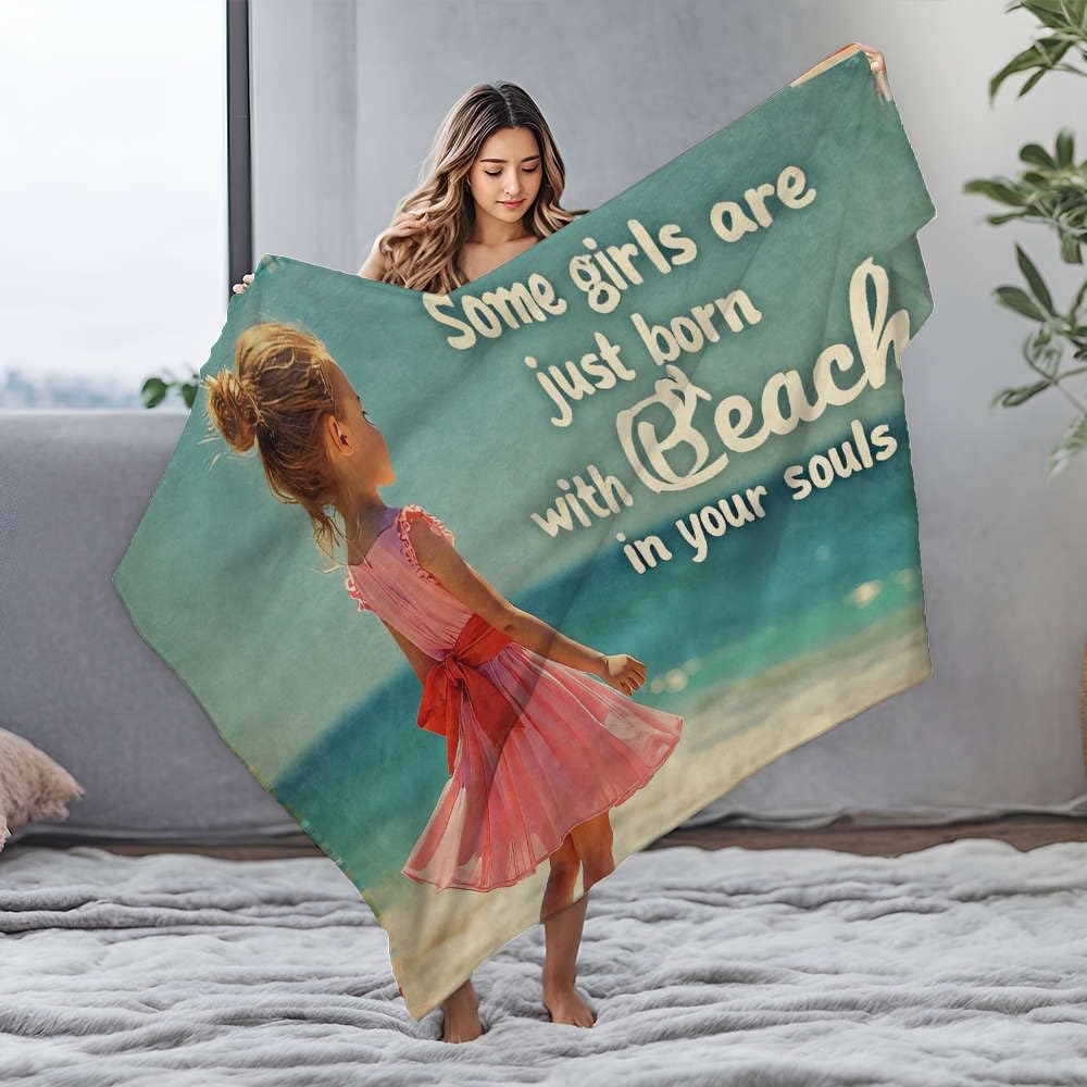 Couverture flanelle bleue mignonne motif plage jeté de lit imprimé