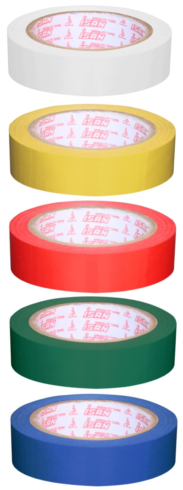 ISAN® Floor Marking Vinyl Tape YELLOW+RED+GREEN+BLUE+WHITE Colour 24mm (1" Approx) Width X 17m Length Non-Abresive PVC Tape (1 Pc. Each) (B09XSBKF2W) Amazon Price History, Amazon Price Tracker