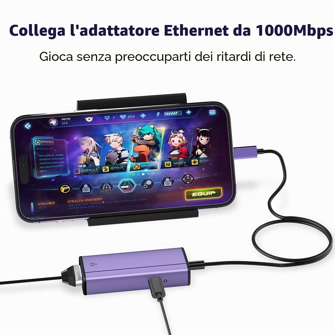 Adattatore da Lightning a Ethernet 1000 Mbps, IVSHOWCO 2 in 1 per iPhone iPad a RJ45 Ethernet LAN adattatore di rete con porta di ricarica, 1 Gigabit ad alta velocità, Plug and Play