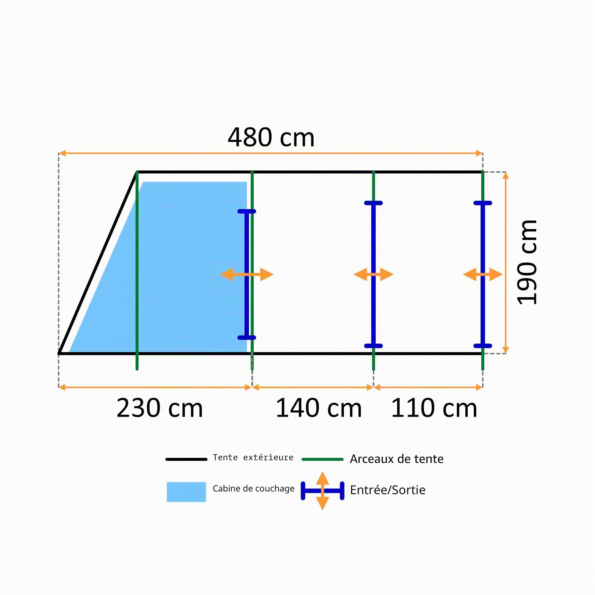 CampFeuer Tente Tunnel Multi pour 4 Personnes | Immense Vestibule, 5000 mm de Colonne d'eau | avec Tapis de Sol et paroi Frontale réglable | Tente de Camping Tente familiale