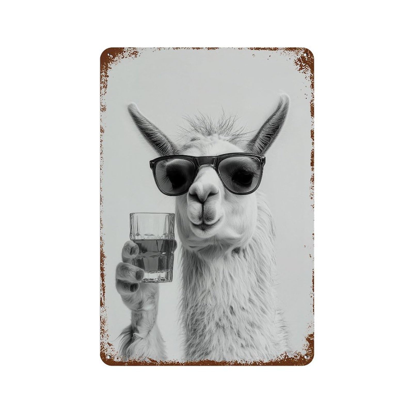 xiaoxiaoshen Llama Drinking Whiskey Art Wall Decor Art Metal Tin Poster Modern Home Decor Art Home Bar Shop Decorations Vintage Sign 30x20cm