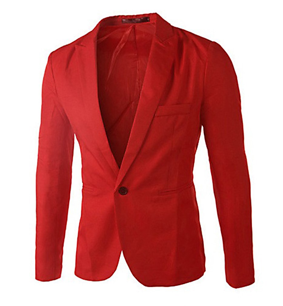CELINO Men's Fashion One Button Fitted Business Blazer, Red Medium