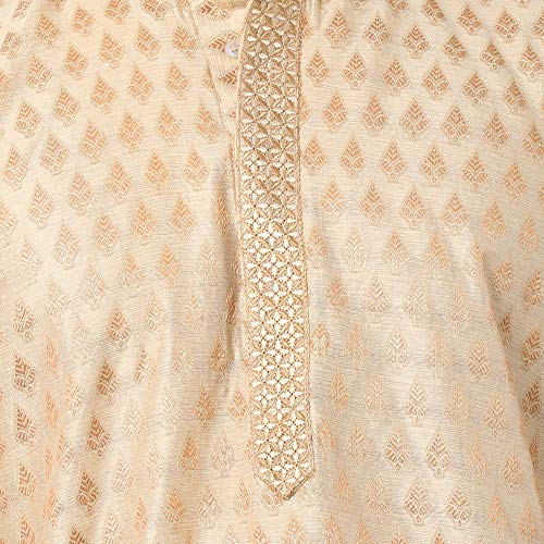 Image of TABARD Silk Blend Beige Full Sleeve Regular Fit Printed Kurta for Men