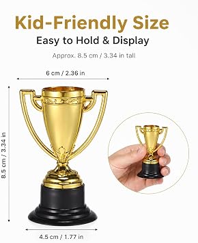NUOBESTY 24 Mini Trophies for Kids, Gold Plastic Trophy Cup, School Awards