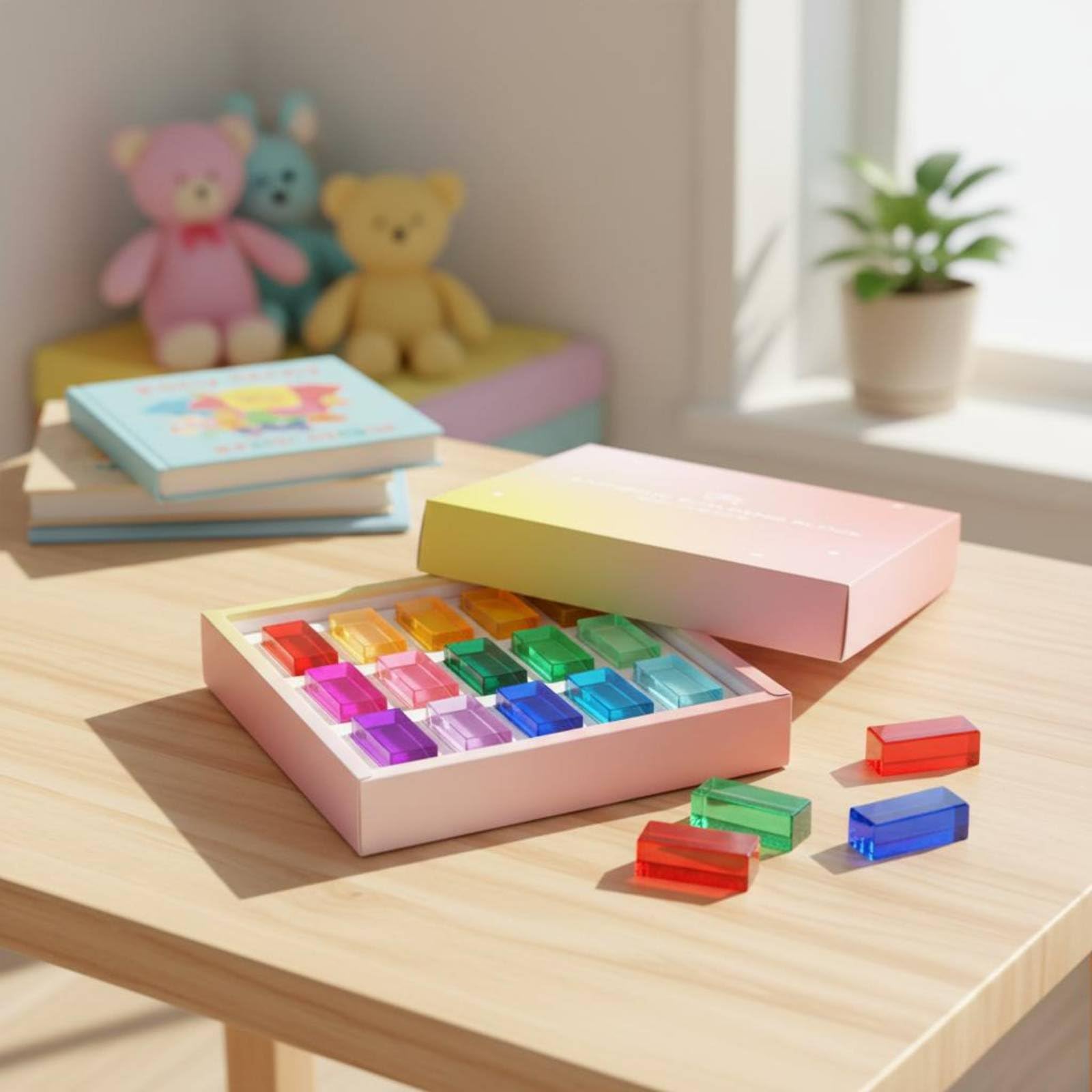 25 Pezzi Blocchi Acrilici Arcobaleno Colori Vivaci Blocchi Traslucidi Colorati Motricità Fine Gioco Educativo per Asilo