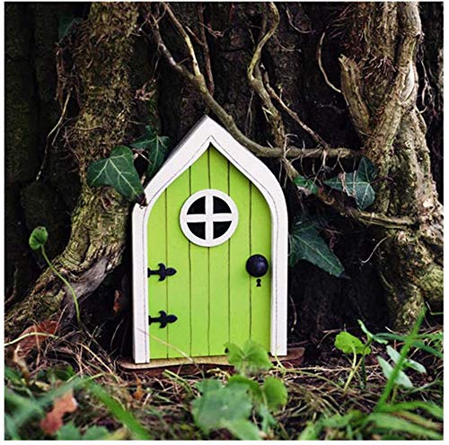 Little Fairy Door for Fairy Mara - Fairy Garden Accessories Outdoor Pink Fairy Door for Tree, Outdoor Decor, Fairytale Door, Tooth Fairy Door, Fairies Sleeping Door and Windows Tree Statues (Green)