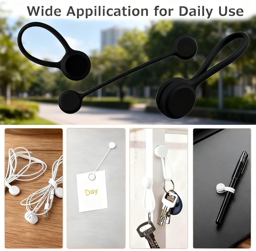 12PCS Reusable Silicone Magnetic Cable Ties, 4.3" Cord Wrap Ties for Cable Bundling, Organizing, Bookmarks & Fridge Magnets (Black)