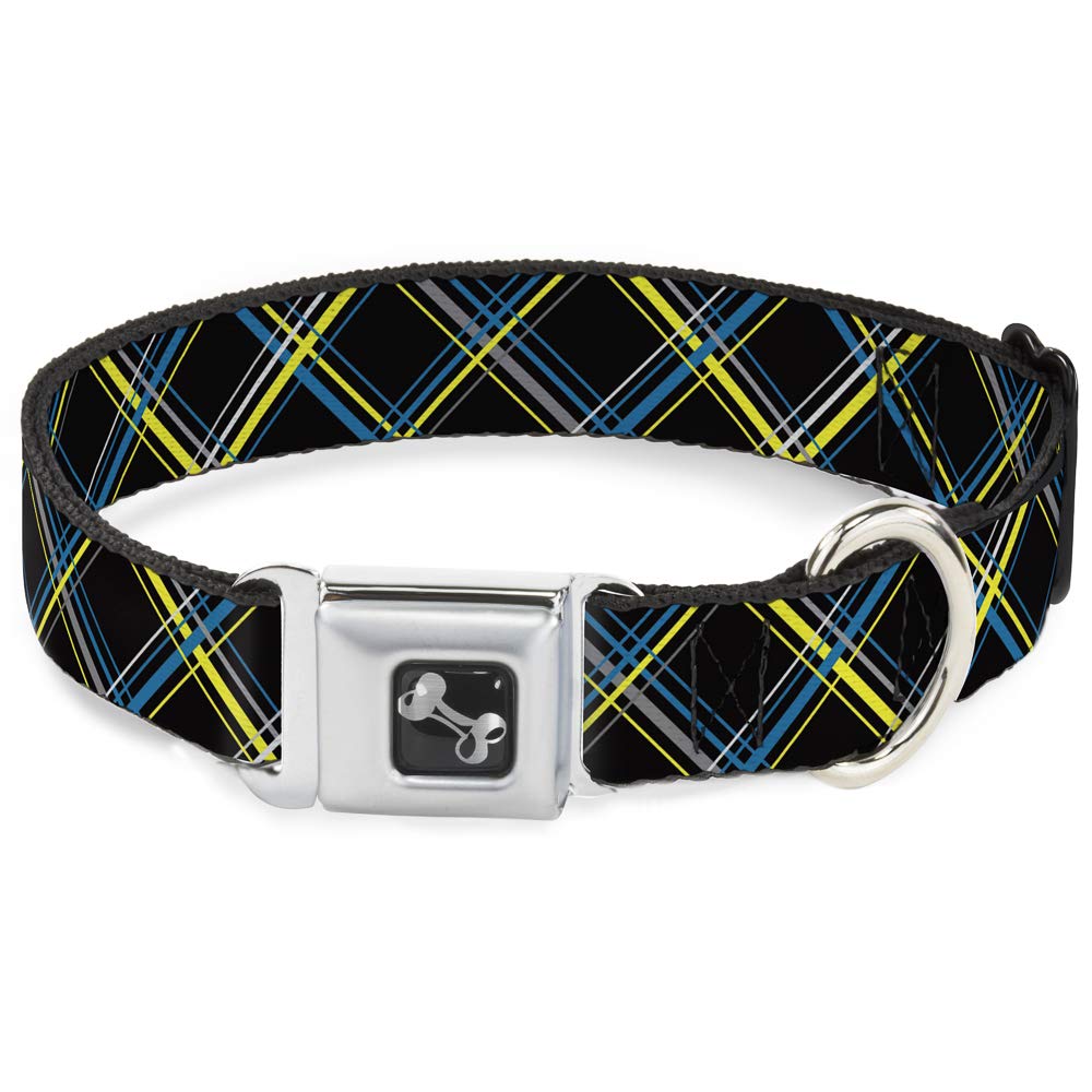 Collier de chien haut de gamme imprimé tartan et boucle os design pour grand chien élégant