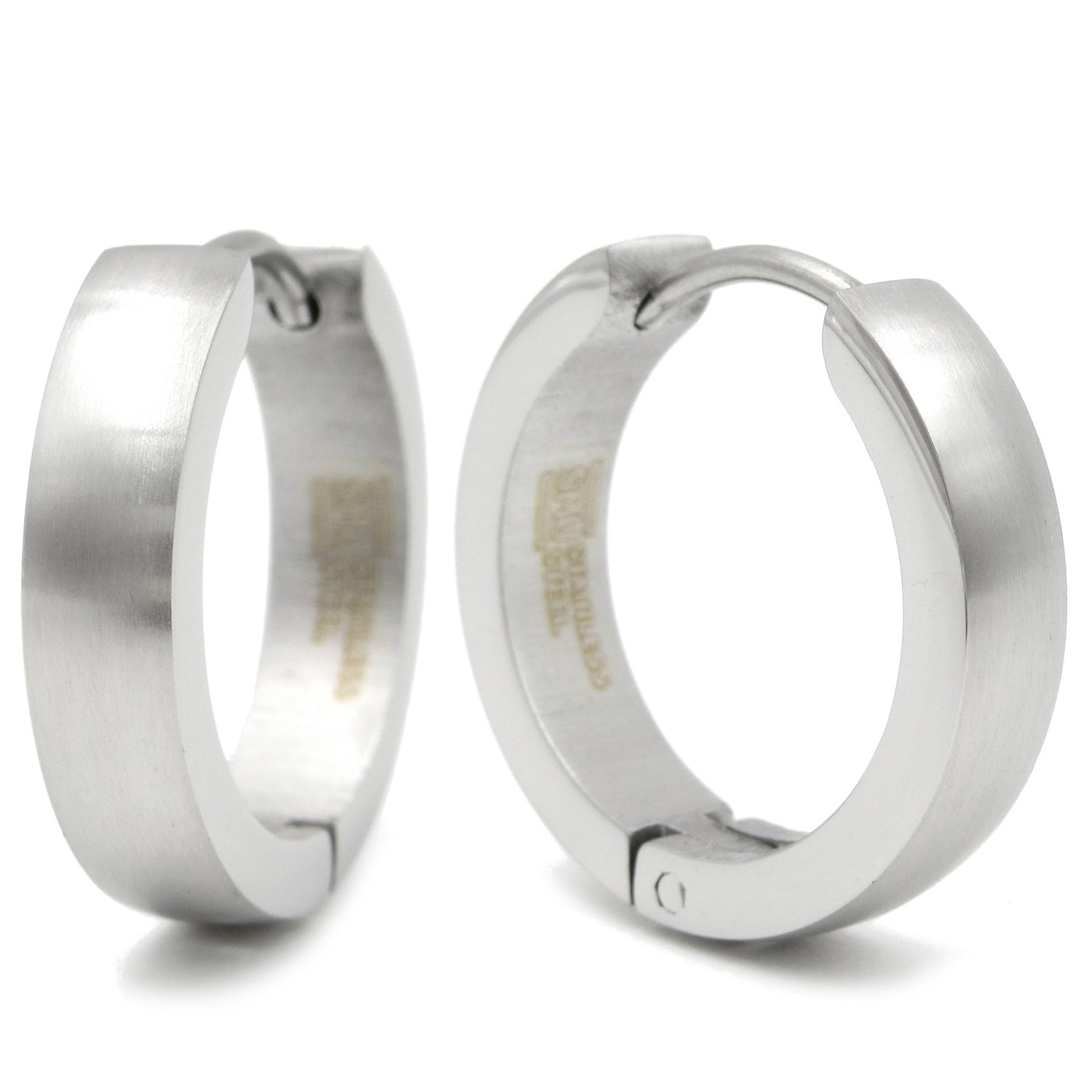 Stainless Steel Curved Face Round Hoop Men Earrings Gold-tone Silver-tone Black 18mm