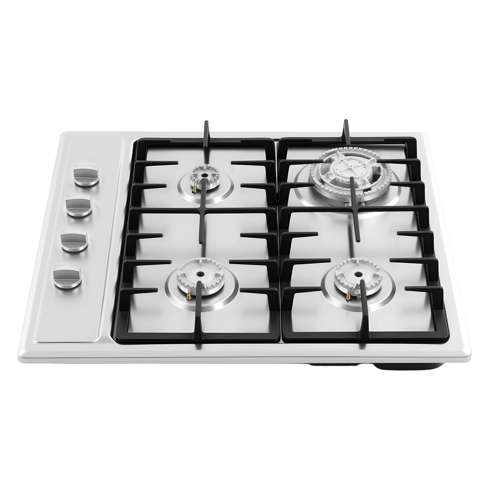 Cocina de gas de 4 fuegos de acero inoxidable 3,0 kW + 1,75 kW + 1,0 kW, placa de cocción integrada con soportes de hierro fundido, gas natural 59 x 51 cm, cocina de gas empotrable, cuatro quemadores