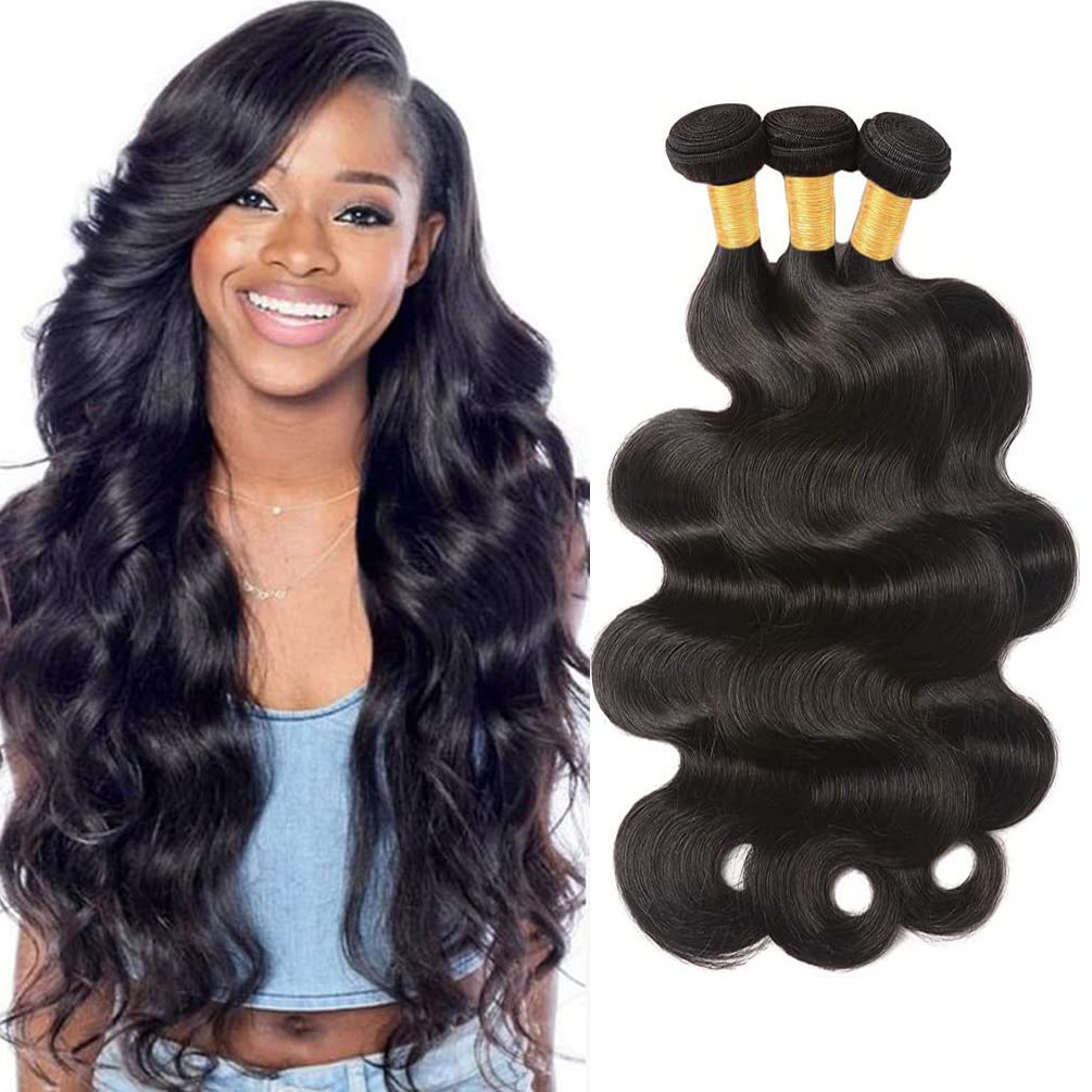 Body Wave Human Hair 3 Bundles (24/26/28 inch) 100% Unprocessed 10A Brazilian Virgin Human Hair Extensions Natural Black Color Body Wave Bundles