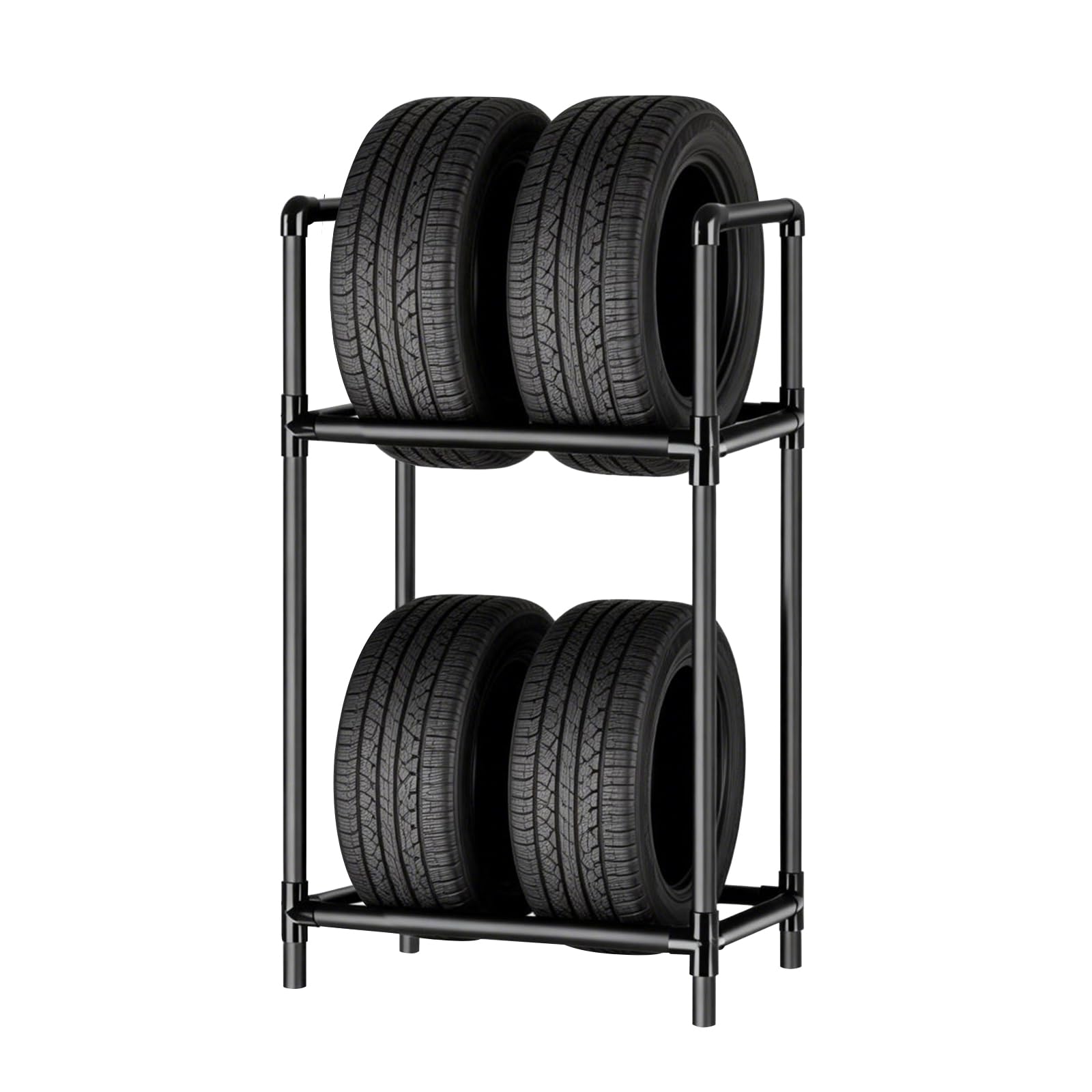 Porte-pneus pour 4 Pneus, Étagère de Rangement pour Pneus Réglable en Hauteur, Structure en Acier Robuste, Support de Rangement pour Garage & Atelier (57,2 x 37,3 x 114,6 cm)