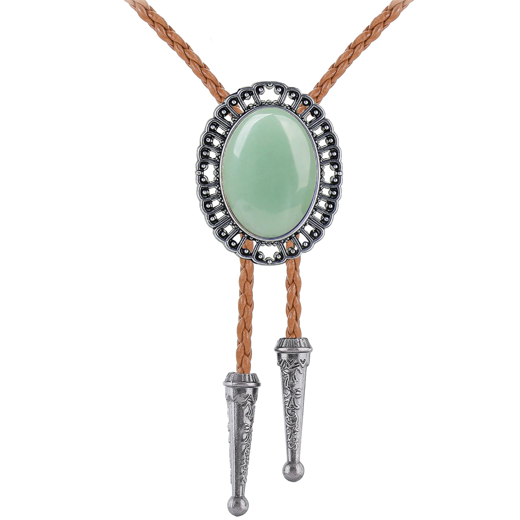 Jeilwiy Bolo Tie for Men Real Stone Westwern Cowboy Ties Silver Bolos Women Leather Necktie Gift for Birthday Christmas
