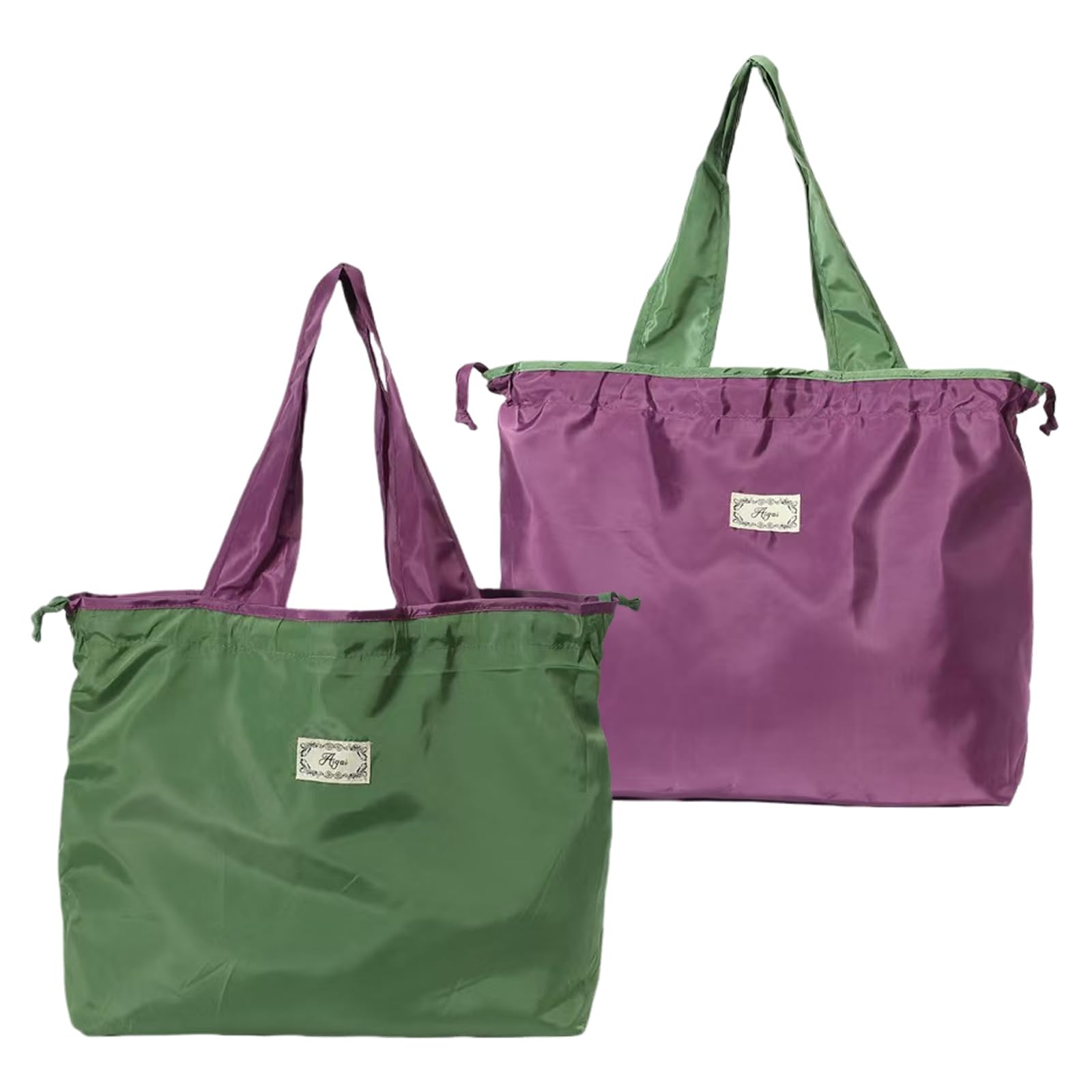 Valicaer Foldable Shopping Bag,2Pcs Large Reusable Shopping Bags Waterproof Tote Bag Drawstring Shopper Bags Washable Shopping Tote Bag Lightweight Nylon Grocery Bags for Daily Use (D)