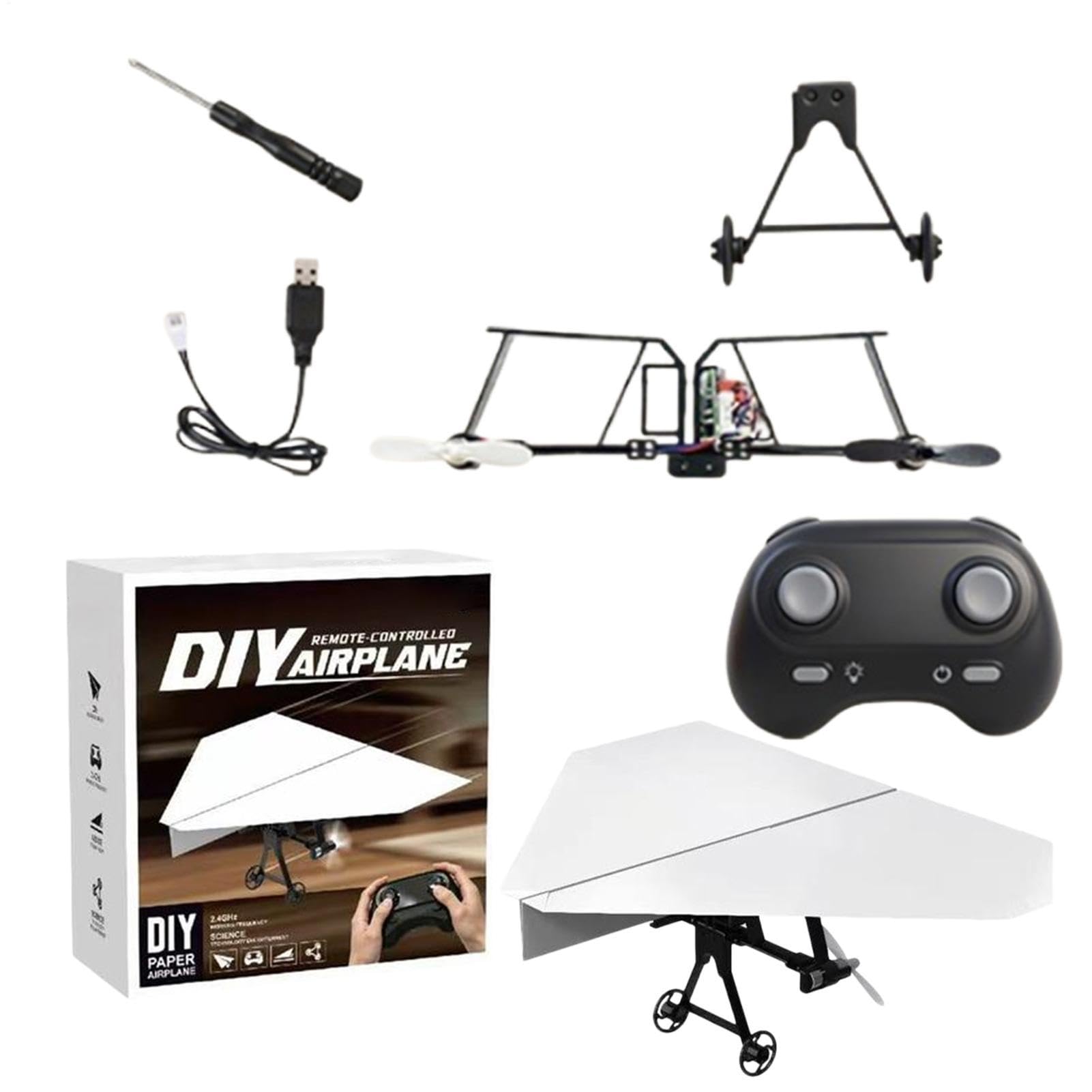 Ferngesteuerter Papierflieger, Papierflugzeug Mit Motor, RC Paper Airplane, 2.4Ghz RC Papierflieger Bausatz Mit Gyro & Zwei Propellern - STEM Spielzeug Für Jungs, Jugendliche & Erwachsene