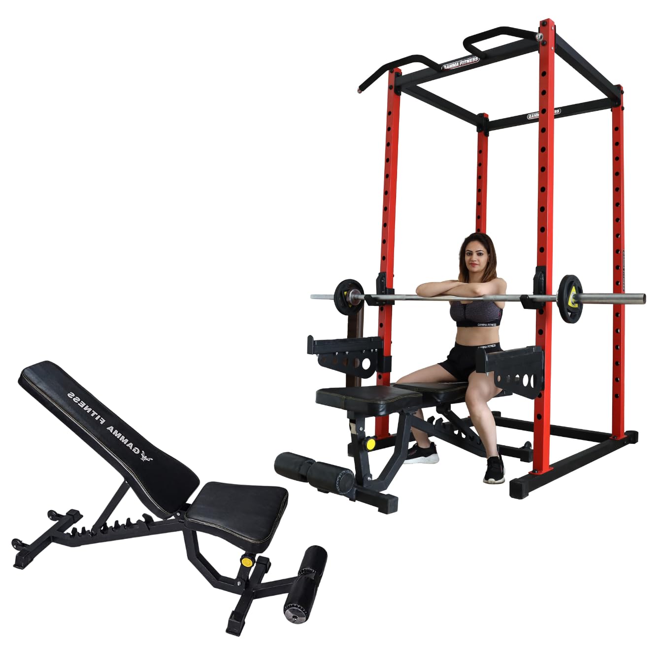 Gamma Fitness Power Squat Rack PR-04 Luxury with Semi Commercial Adjustable Gym Bench AB-201| for Home Gym|-image-24