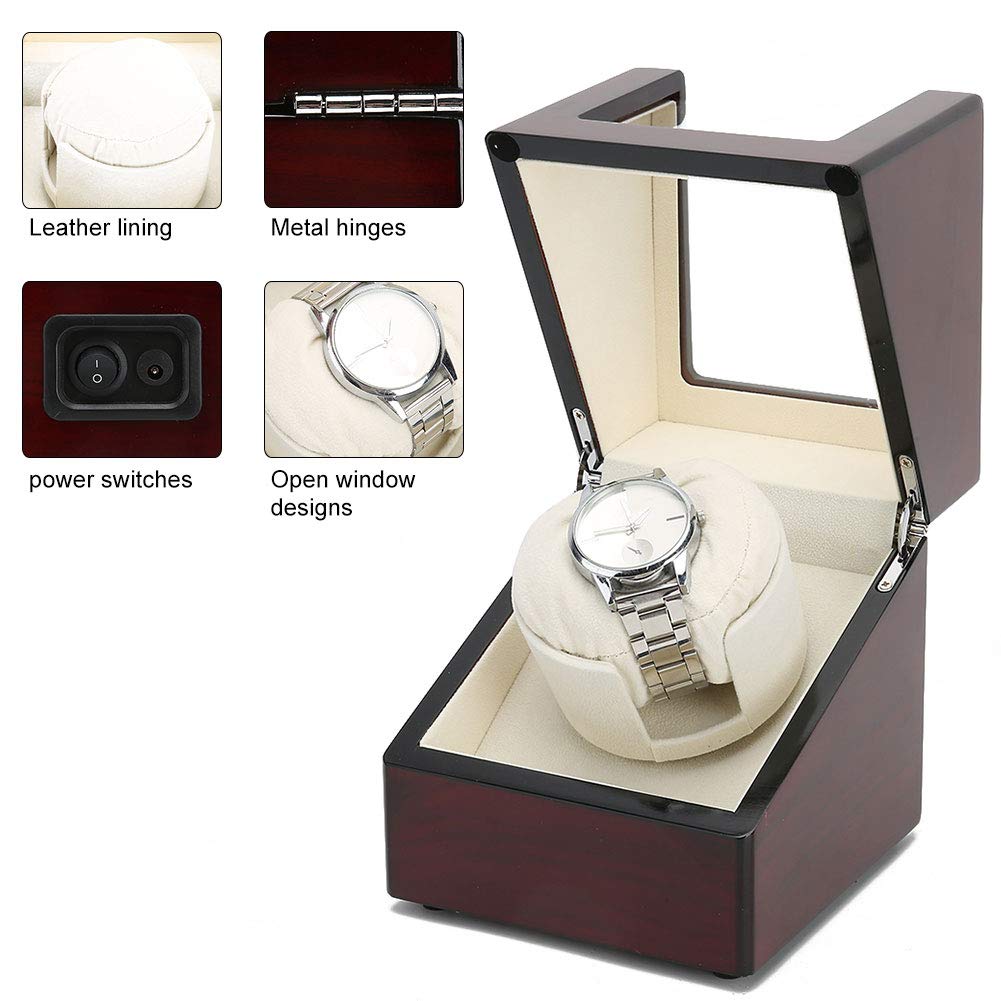 Boîte de Remontoir de Montre Simple,Boîte D'affichage de Remontoir de Montre Automatique en Fibre de Carbone Compacte,Moteur Super Silencieux,Alimenté par Batterie et Adaptateur Secteur(EU)
