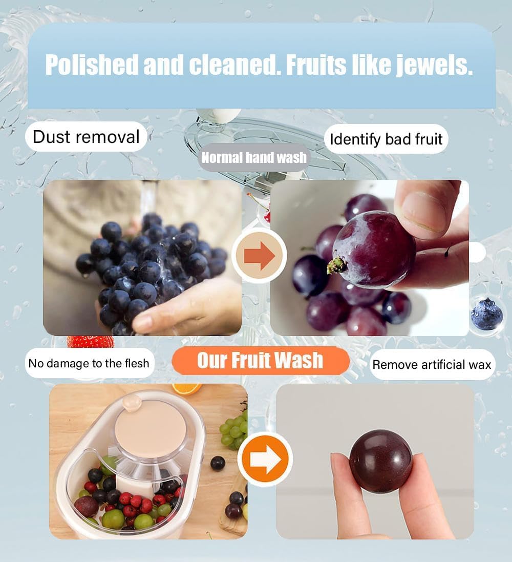 Limpiador Giratorio De Frutas Y Verduras, Lavadora Multifuncional Grande Con Cepillo Y Cuenco De Lavado Para Cocina Del Hogar (Rosa)
