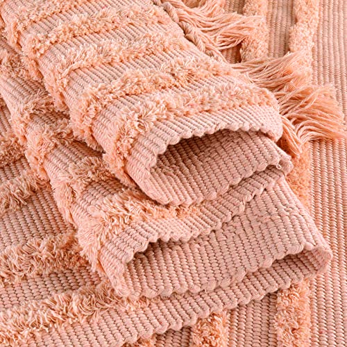 Lanffia Boho Rainbow Hallway Runner Rug 2X5, Tufted Pink Bedside Mat With Tassels, Farmhouse Cotton Woven Washable Accent Carpet For Nursery Laundry Bathroom Porch, Peach Pink #TOP1