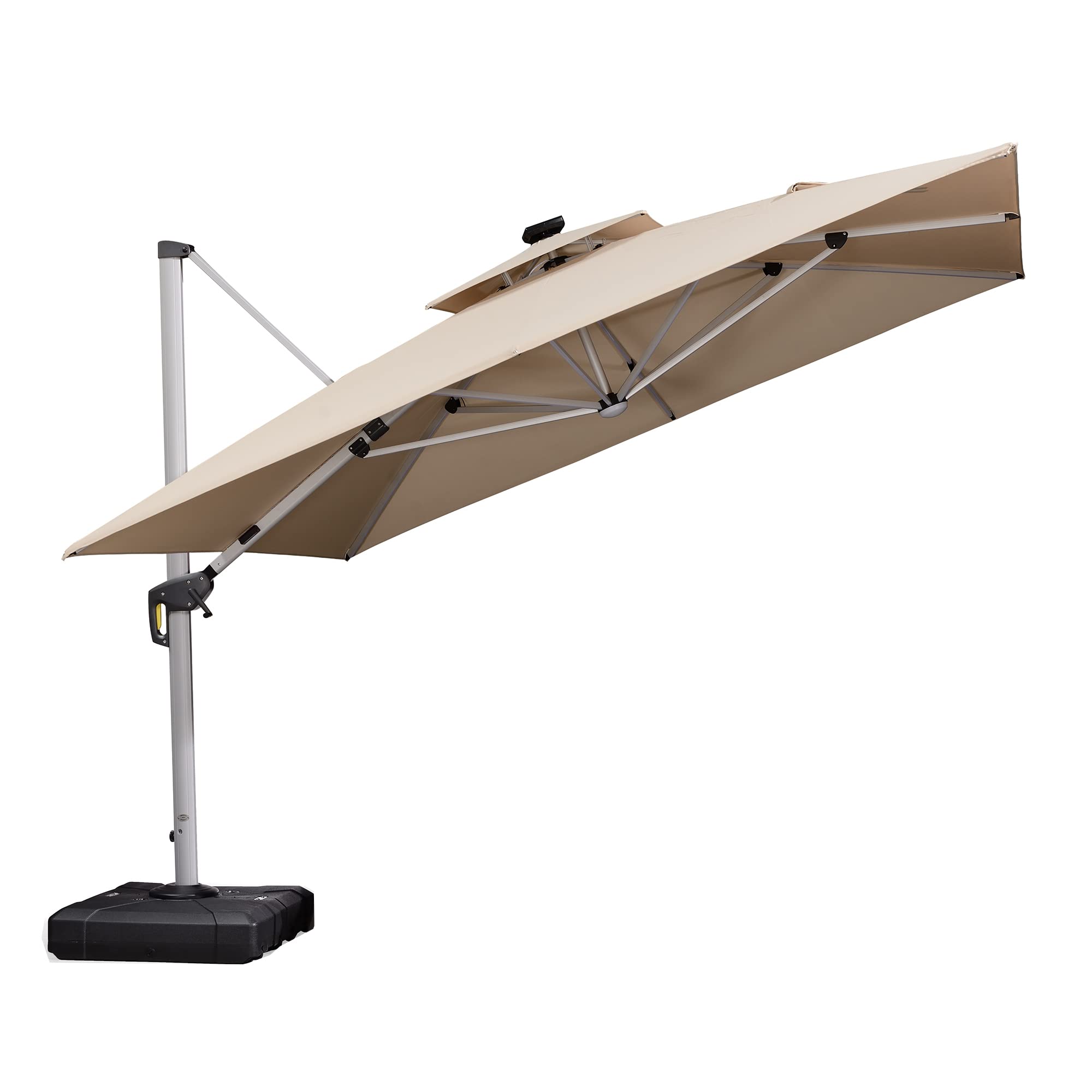 PURPLE LEAF Sombrilla Terraza Exterior 3,3 x 3,3 m con Led de Aluminio Parasol Terraza, Rotación de 360°, Sombrillas Jardin Grandes con Manivela y Protección UV 50+, Caqui