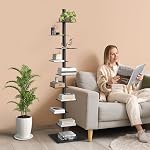 9-Tier Bibliothèques de Spine en métal, Tour verticale réglable pour livres, Tall & Bibliothèque Narrow Ladder, étagère de rangement multi-usages pour la conservation de l'espace, support d'affichage, montage sans outil