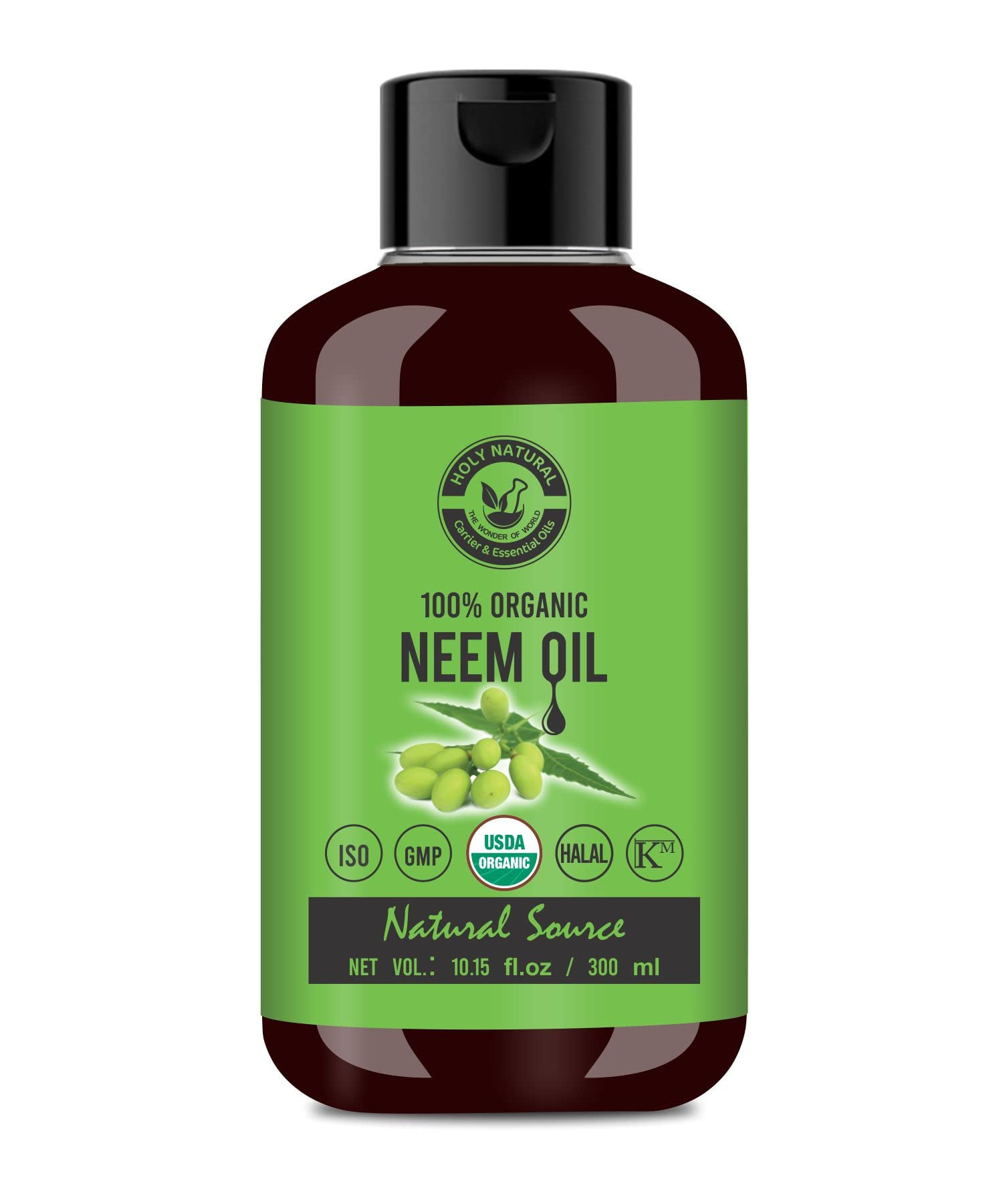 Organic Neem Oil (10.15 fl oz) USDA Certified, 100% Pure & Natural, Virgin Cold Pressed Neem Oil – Good for Dry Skin to Moisturize, Healthy Scalp Condition, Dandruff Free Hair
