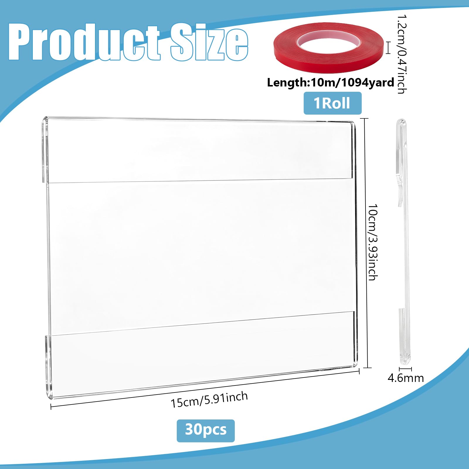 30 porte Affiche Mural en Acrylique de 10.4x15cm avec Ruban Adhésif Double Face Panneaux Muraux Horizontaux Étiquettes de Prix en Papier Présentoirs pour Menus Photo et Flyers