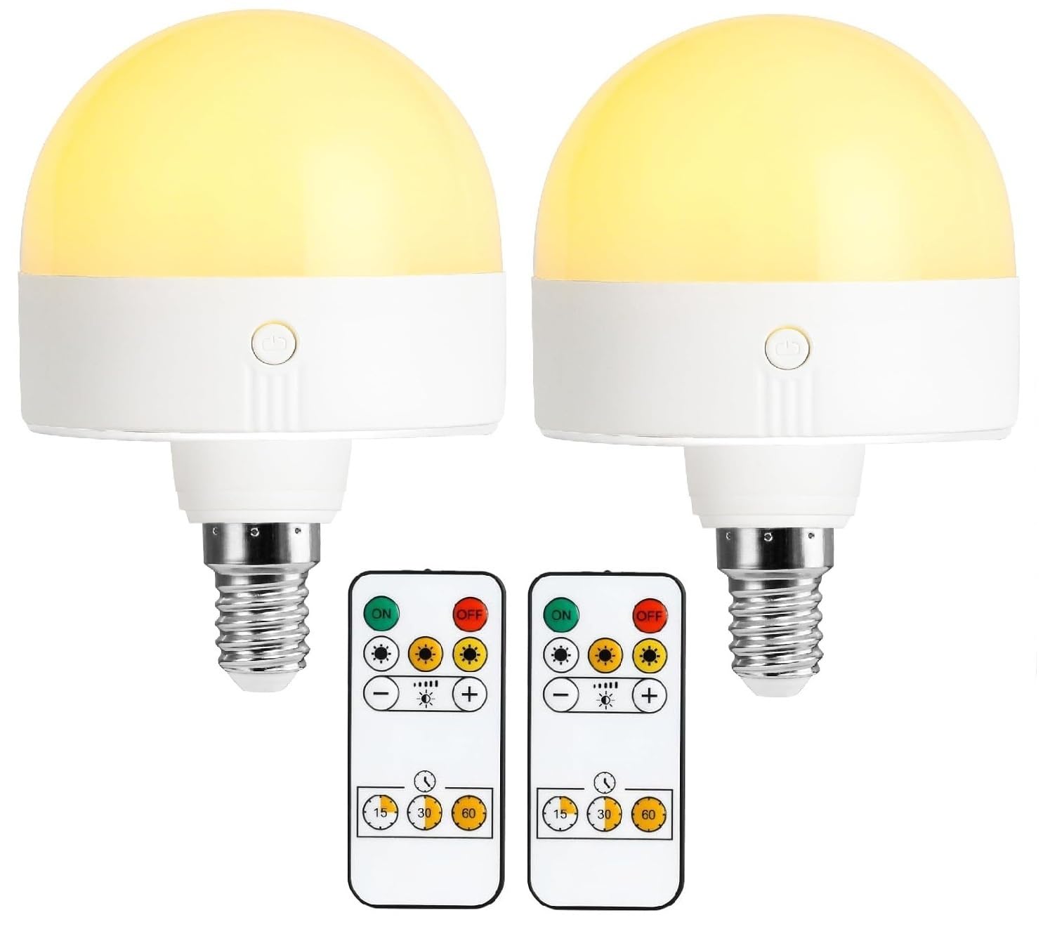 E14 Rechargeable Light Bulb with Remote Control,E14 Battery Operated Light Bulbs,Dimmable Wireless Battery Powered LED Bulb for Non Hardwired Wall Sconce Pendant Light Fixture Candle lamp(2 Pack)