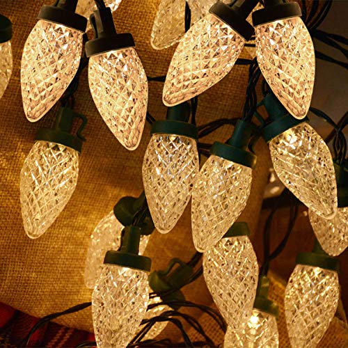Image of C9 Christmas Lights, 50 led Battery Operated Strawberry Christmas String Lights for Holiday Decorations Christmas Wreaths Xmas Tree Front Door Garland Decorations (Warm Lighting)