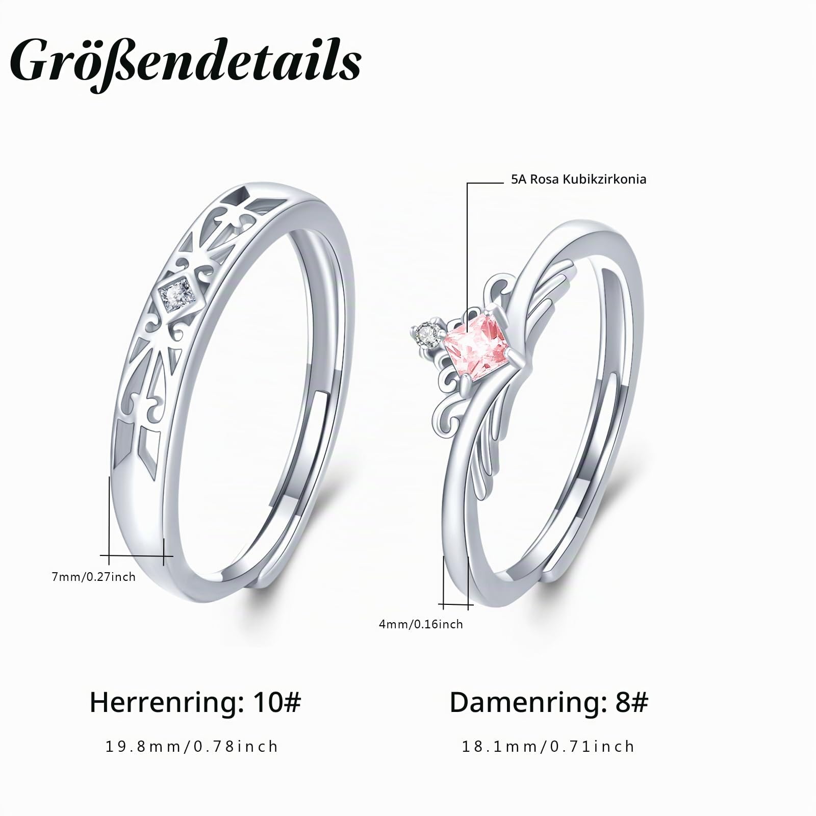 Paar Ringe Set 925 Sterling Silber Verlobungsringe Paar Verstellbare Offene Ring für Verlobungsringe Paar Fingerring Matching Rings Jubiläum Valentinstag für Damen Herren