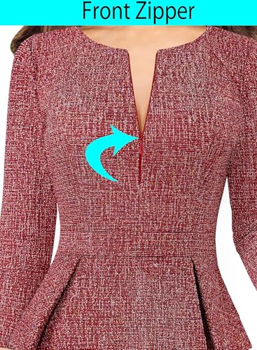 Image of VFSHOW Womens Wear to Work Front Zipper V Neck Peplum Business Office Church Flattering Pencil Sheath Dress