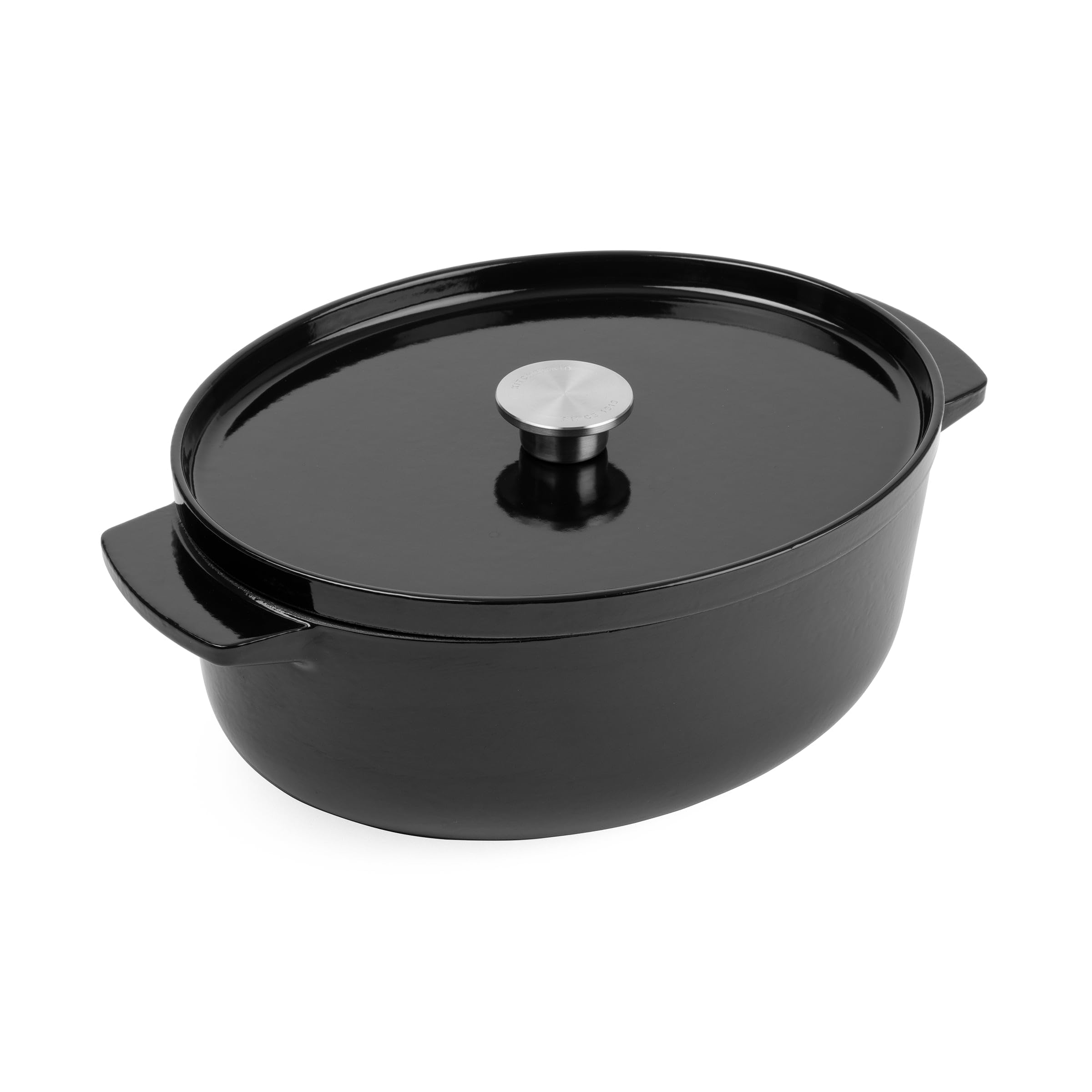 KitchenAid Cast Iron Ø30cm/5.6L Oval Casserole with Lid, High-Quality, Robust & Durable,Searing,Browning or Frying,PFAS-Free Enamel Interior,Induction,Ergonomic Handle,Oven Safe up to 260°C,Onyx Black