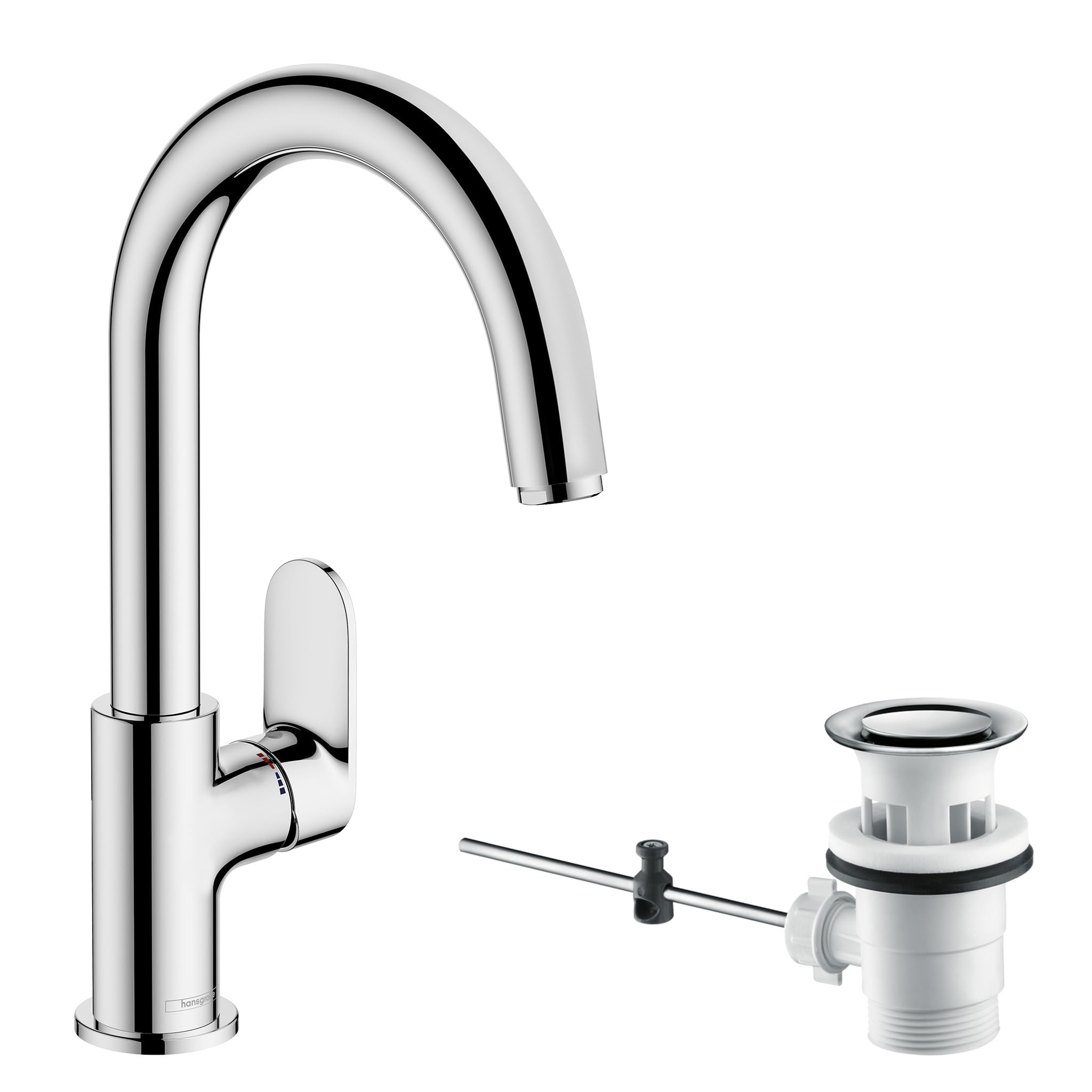 hansgrohe Waschtischarmatur Vernis Blend, Wasserhahn Bad mit Auslauf Höhe 200 mm, mit Zugstange, Badarmatur wassersparend, Chrom