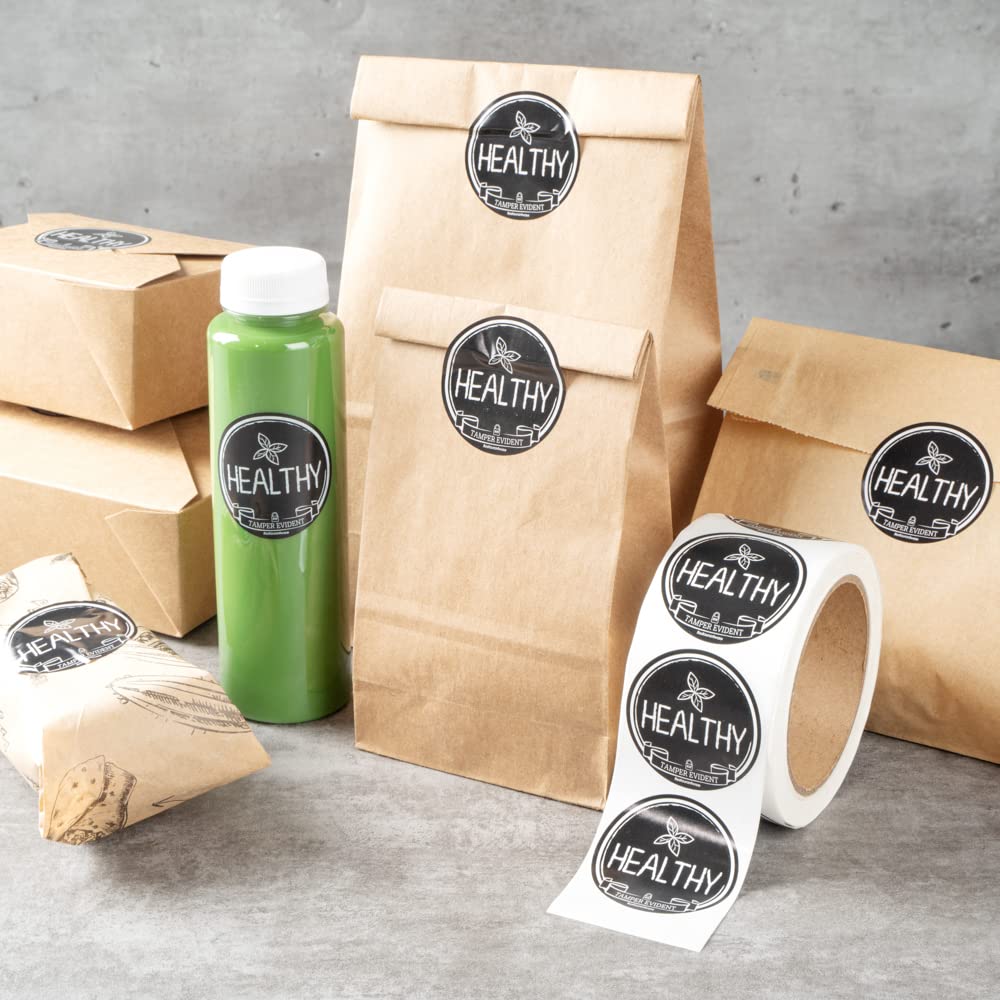 Label Tek - Calcomanías a prueba de manipulaciones de 2 pulgadas para alimentos saludables, 500 calcomanías enrolladas de sellado de manipulaciones, diseño de pizarra, para entrega segura de alimentos