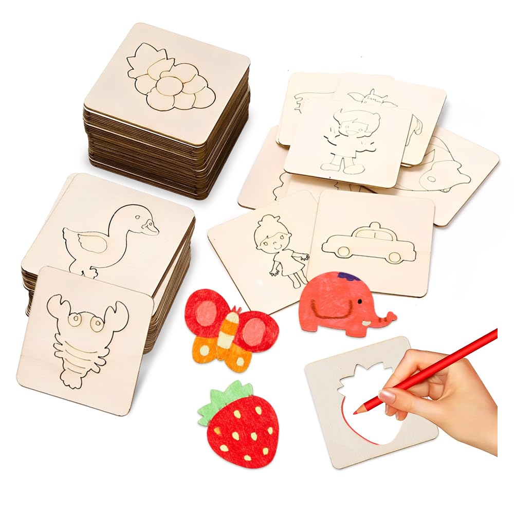 60 Pezzi Stencil Disegno Bambini,Fai da Te Stencil per Pittura,Stencils Scrapbooking Riutilizzabili,Stencils Legno Decorativi,Stencil For Painting per Gessetti,Mobili,Pareti,Bullet Journal