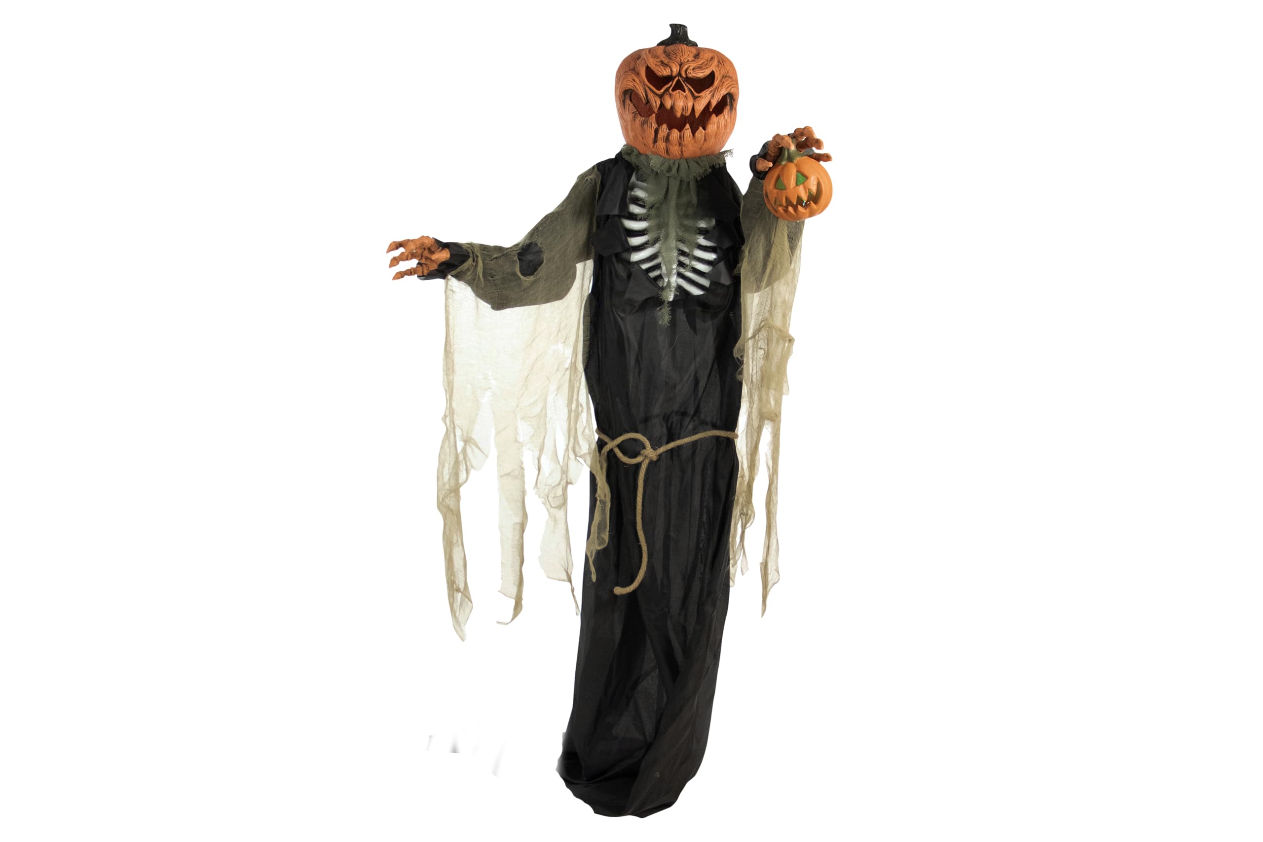 Haunted Hill Farm Life-Size Poseable Scary Talking Pumpkin Man with Touch Activated Lights and Sound, Battery-Operated Indoor or Covered Outdoor Halloween Decoration