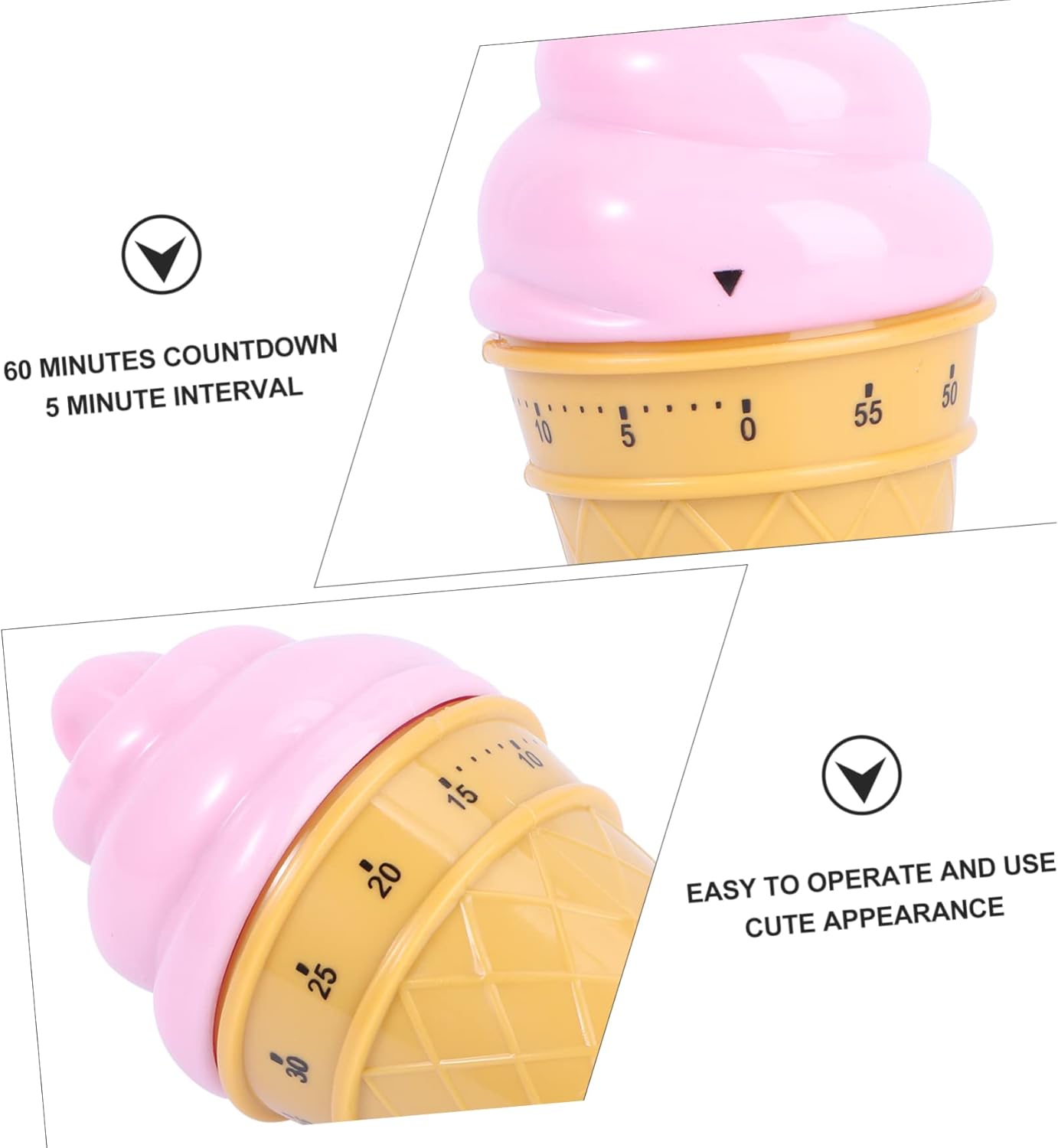 1pc Wind-up Kitchen Timer with Adorable Ice Cream Design Reliable Mechanical Countdown Reminder for Cooking Baking and More Pink