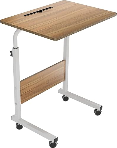 DlandHome Escritorio con ruedas para laptop, escritorio ajustable para portátil, mesa auxiliar de tamaño mediano de 23.6 pulgadas, móvil con ranura