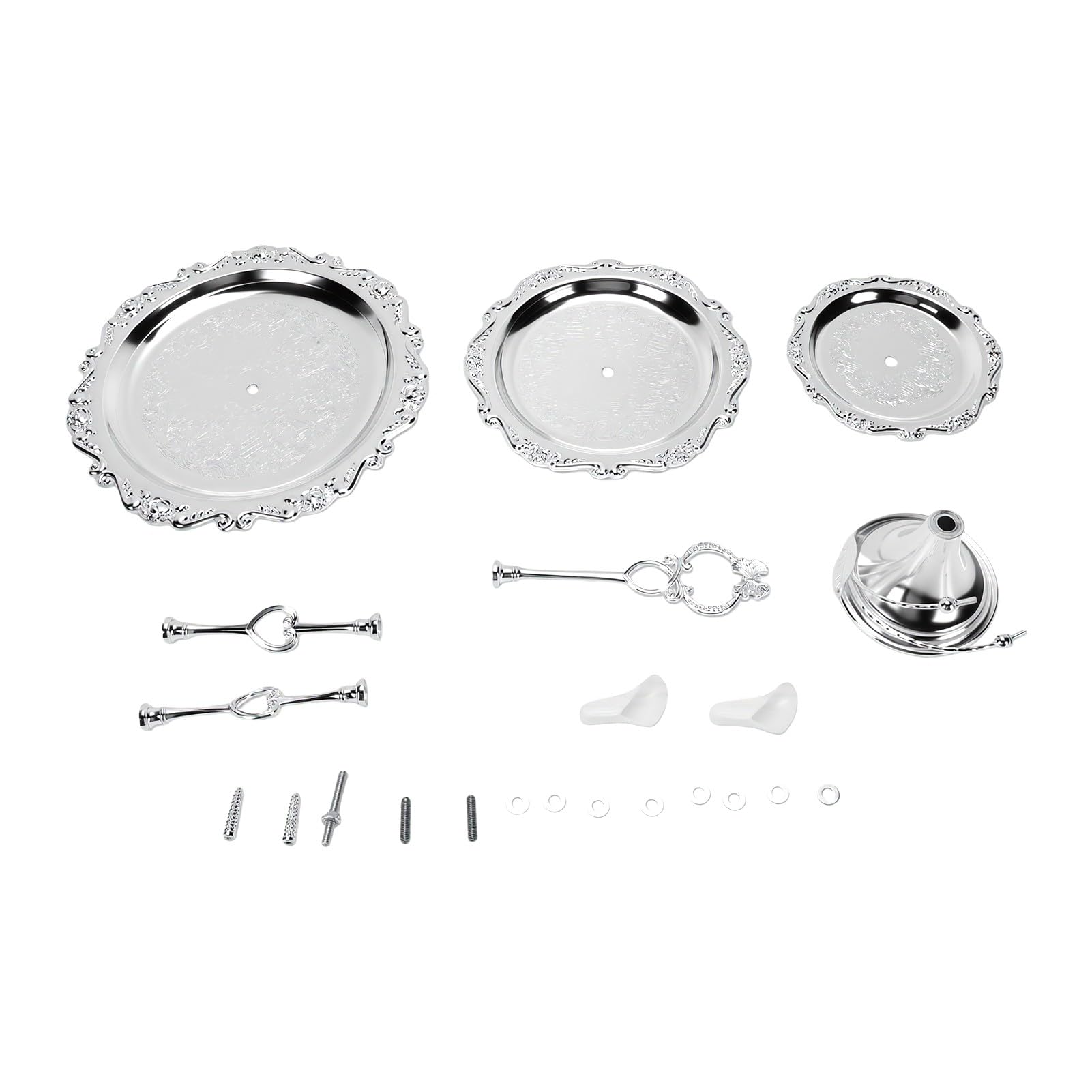 Generic Alzata Decorativa da Dessert a 3 Livelli per Antipasti e Frutta Secca, Design Floreale, Struttura in Ferro, Adatta per Cene, Eventi e Decorazioni per la Casa (SILVER)