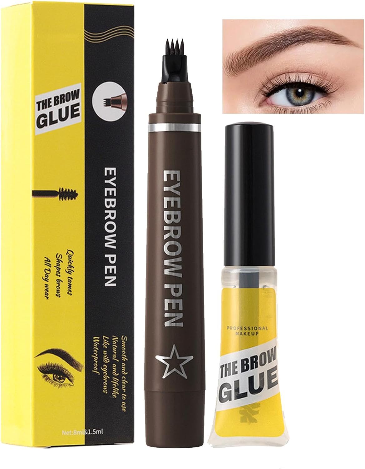 Microblading Eyebrow Pencil, Microblading Eyebrow Pen, Long-Lasting Eyebrow Makeup Pencil, Natural-Looking Eyebrow Pen with Gel, 10ml+2ml Eyebrow Pen for Full and Defined Brows, Perfect Brows