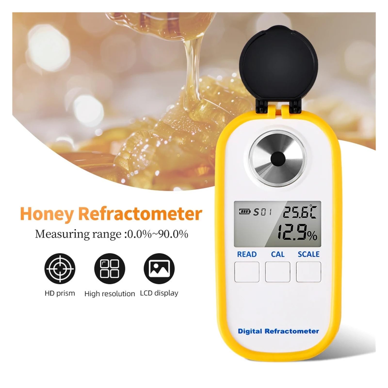 Refractómetro Digital de azúcar, refractómetro de Miel, probador de Contenido de azúcar, Brix 0-94% 0-90% 0-50% for Jugo de Frutas para Pruebas de Contenido(DR101 Sugar 50 Brix)