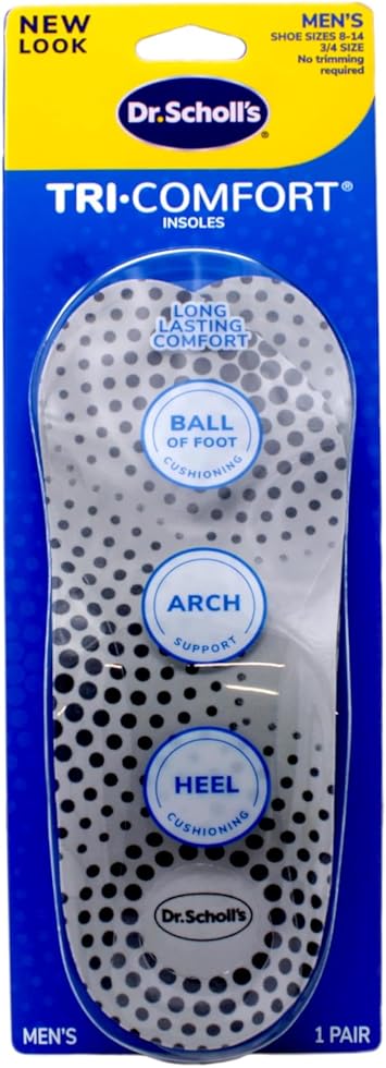 Dr. Scholls Tri-Comfort Orthotic Insert, Mens Size 8-12, 1 Pair Package
