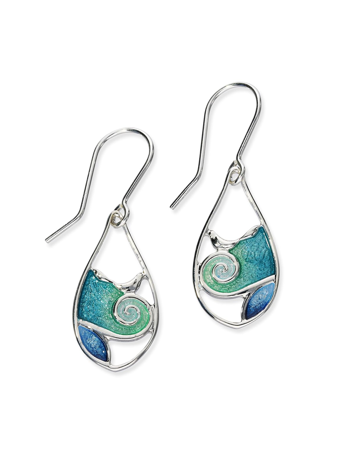 Ortak 925 Sterling Silver Enamel Drop Earrings’s Handmade Hot Glass Waterfall + Tundra Enamelling Design Polished Fine Celtic Designer Jewellery of Scotland for Women
