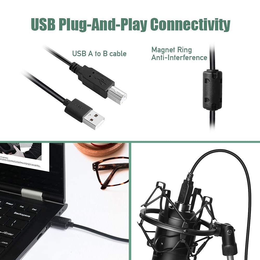 Kit microfono professionale da studio con condensatore cardioide, scheda audio, braccio snodato, supporto antivibrazione e filtro per streaming, podcast e PC, ideale per karaoke, gaming e registrazi