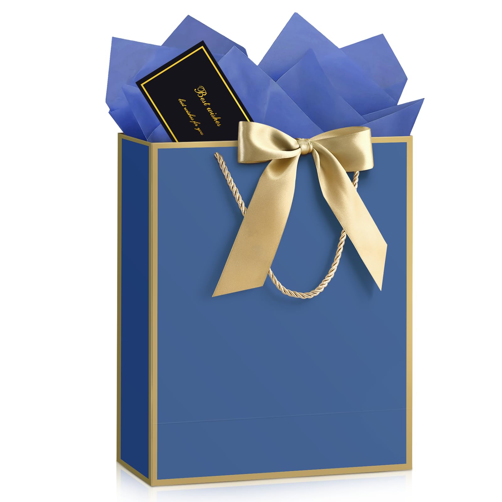 JMANNI Small Blue Gift Bags with Tissue Paper, Birthday Bags with Handles
