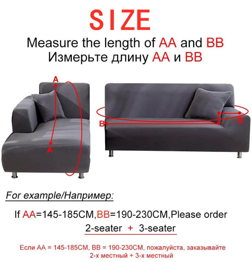 Hiseng Copertura Divano Elasticizzato Chaise Longue Copridivano Angolare Antiscivolo Copridivano Componibile per Divano a Forma di L 2 Pezzi Universale Protettore (Grigio,2 posti + 3 posti)