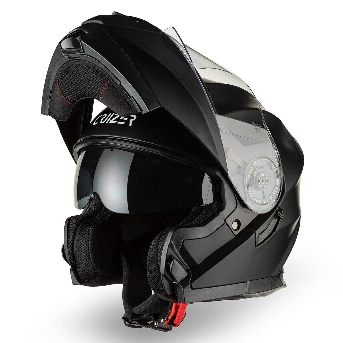 CRUIZER Casco Moto Scooter Modulare nero Opaco Doppia Visiera Trasparente Sole