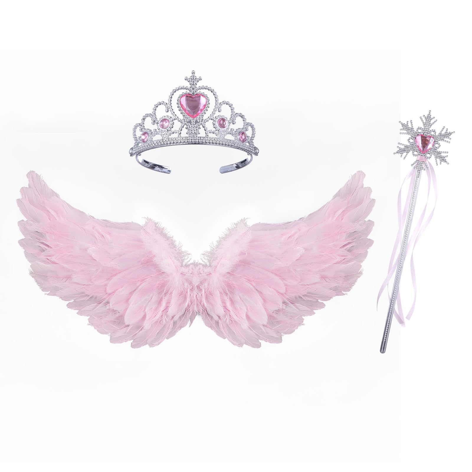 FeMereina Feather Angel Wings for Adult, Large Costume Wings Feather Fairy Angel Wings Cosplay Accessory for Women and Girls (Pink 3Pcs, 3Pcs)
